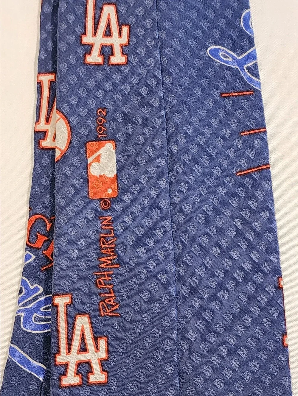 Vintage 92' Ralph Marlin Blue Los Angeles Dodgers Logo Tie with Red Accents
